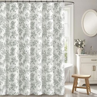 Linen Textured Shower Curtain with Metal Hooks