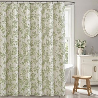 Linen Textured Shower Curtain with Metal Hooks