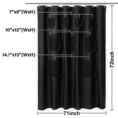 Waterproof Fabric Shower Curtain Mesh Pockets