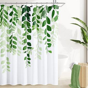 Eucalyptus Shower Curtain Watercolor Leaves Botanical Bath Plant Cloth Hooks