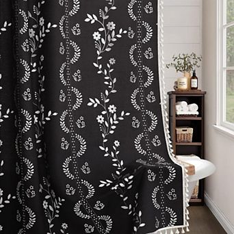Linen Patterned Tassel Shower Curtain