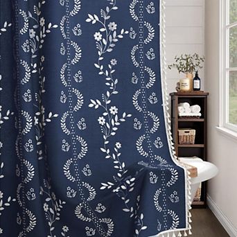 Linen Patterned Tassel Shower Curtain