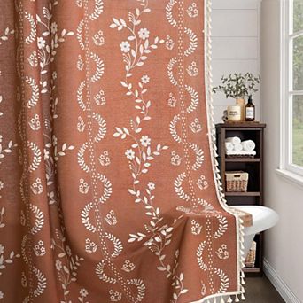 Linen Patterned Tassel Shower Curtain