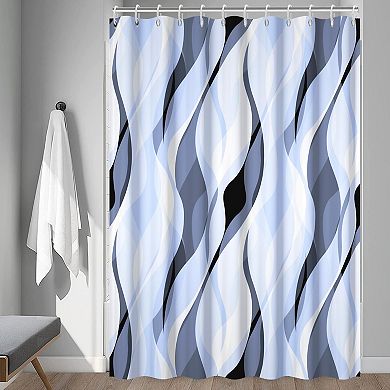Abstract Striped Shower Curtain Waterproof Polyester With Hooks