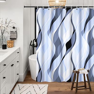 Abstract Striped Shower Curtain Waterproof Polyester With Hooks