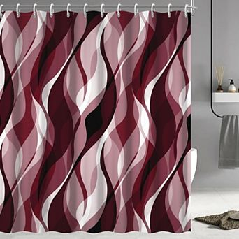 Abstract Striped Shower Curtain Waterproof Polyester With Hooks