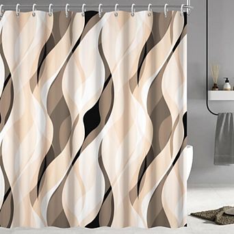 Abstract Striped Shower Curtain Waterproof Polyester With Hooks