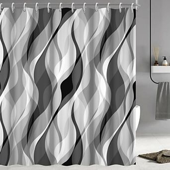 Abstract Striped Shower Curtain Waterproof Polyester With Hooks