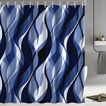 Abstract Striped Shower Curtain Waterproof Polyester With Hooks