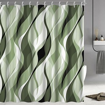 Abstract Striped Shower Curtain Waterproof Polyester With Hooks