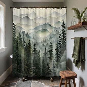 Mountain Forest Pine Tree Shower Curtain