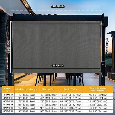 Outdoor Roller Shades Cordless Patio Blinds 36"W x 72"H