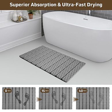 Foldable Stone Bath Mat Fast Drying Grooved Surface Non-slip Base