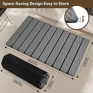 Foldable Stone Bath Mat Fast Drying Grooved Surface Non-slip Base