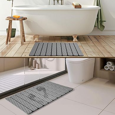 Foldable Stone Bath Mat Fast Drying Grooved Surface Non-slip Base