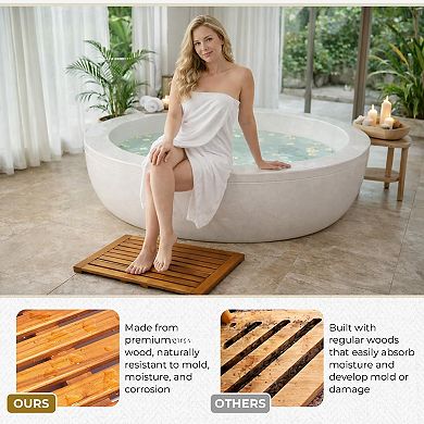 Teak Shower Mat Solid Wood Bath Outdoor Bathroom Fast Draining Non Slip Spa Durable