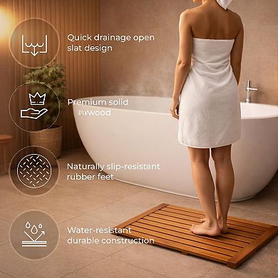Teak Shower Mat Solid Wood Bath Outdoor Bathroom Fast Draining Non Slip Spa Durable