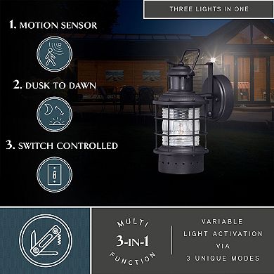 Hyannis Motion Sensor Dusk to Dawn Outdoor Wall Light Textured Black