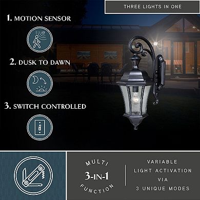 Aberdeen Motion Sensor Dusk to Dawn Outdoor Wall Light Shiny Black
