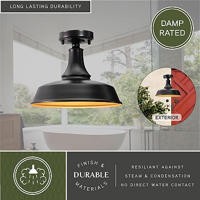 Dorado 12"W Outdoor Semi-Flush Mount Dark Bronze with Light Gold