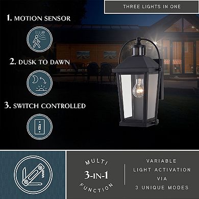 Lexington 1 Light Dualux 8" Outdoor Motion Sensor Wall Light Textured Black
