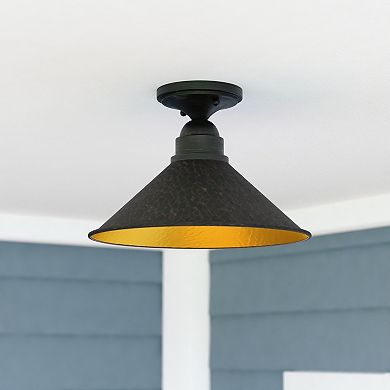 Outland 12" Outdoor Semi Flush Aged Iron and Light Gold