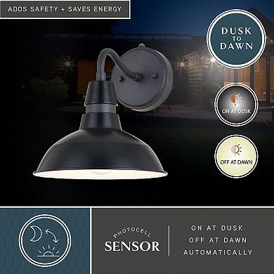 Buena Park 1-Light Dusk to Dawn Black Dome Barn Wall Lantern