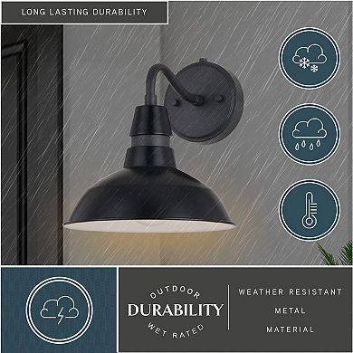 Buena Park 1-Light Dusk to Dawn Black Dome Barn Wall Lantern
