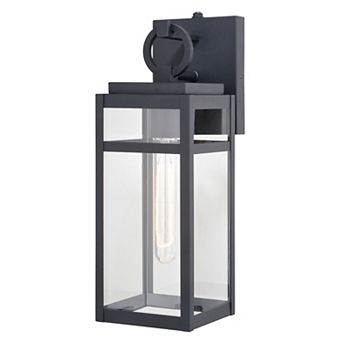 Hubbard 5 in W 1 Light Dusk to Dawn Black Outdoor Wall Lantern Clear Glass Shade