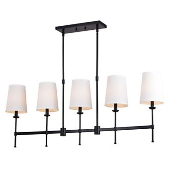 Camden 5 Light Matte Black Chandelier Island Pendant Fixture White Fabric Shade