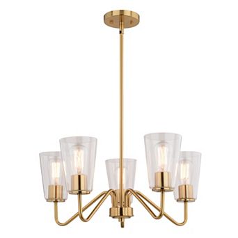 Beverly 5 Light Gold Muted Brass Chandelier Fixture Clear Glass Shade