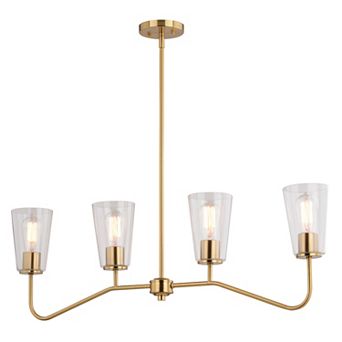 Beverly 4 Light Gold Brass Linear Chandelier Island Pendant Fixture Clear Glass