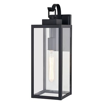 Clinton Steel 1 Light Matte Black Transitional Outdoor Wall Lantern Clear Glass