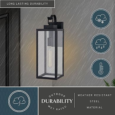Clinton Steel 1 Light Matte Black Transitional Outdoor Wall Lantern Clear Glass