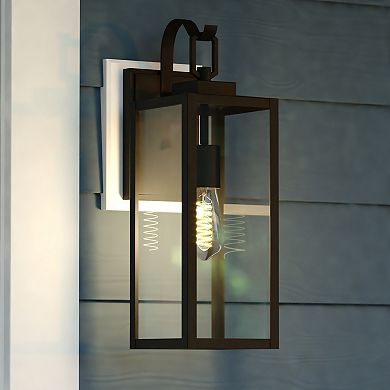 Clinton Steel 1 Light Matte Black Transitional Outdoor Wall Lantern Clear Glass
