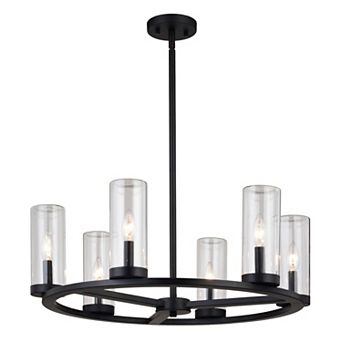 Grantley 6 Light Matte Black Wheel Chandelier Fixture Clear Glass LED Compatible