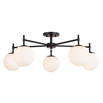 Armitage 32 in W Matte Black Semi Flush Mount Ceiling Light Fixture White Globe