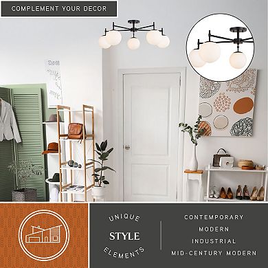 Armitage 32-in W Matte Black Semi Flush Mount Ceiling Light Fixture White Globe