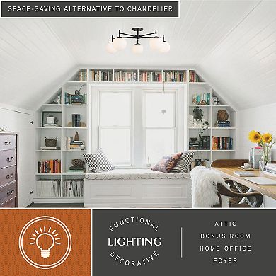 Armitage 32-in W Matte Black Semi Flush Mount Ceiling Light Fixture White Globe