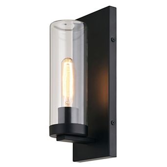 Grantley 1 Light Matte Black Indoor Outdoor Wall Sconce Clear Glass Shade