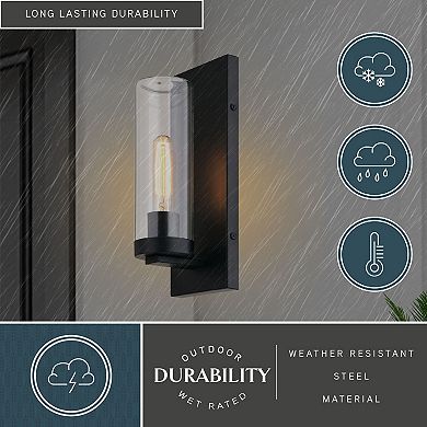 Grantley 1 Light Matte Black Indoor Outdoor Wall Sconce Clear Glass Shade