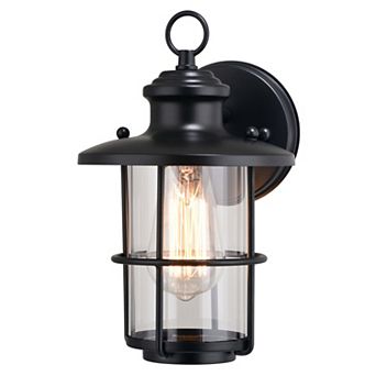 Lake Shore Steel 1 Light Black Coastal Outdoor Wall Lantern Clear Glass
