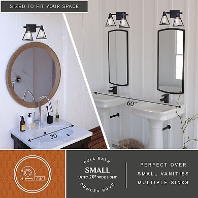 Ravenna 2 Light Matte Black Bathroom Vanity Fixture Metal Cage Shade