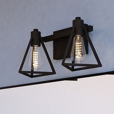 Ravenna 2 Light Matte Black Bathroom Vanity Fixture Metal Cage Shade