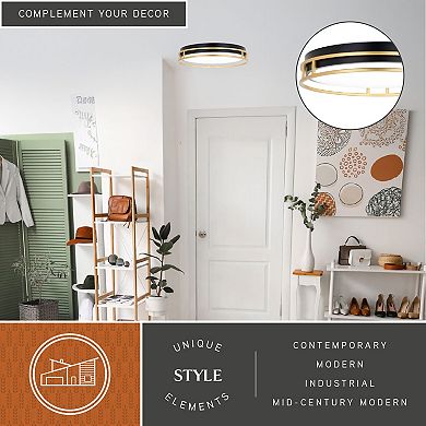 Northgate 16-in W Integrated LED Matte Black Gold Flush Ceiling Light Fixture