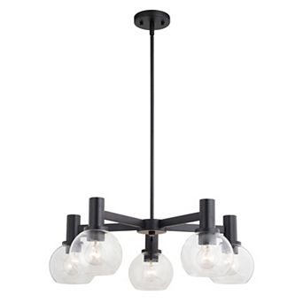 Marshall 5 Light LED Compatible Black Transitional Chandelier Clear Globe Glass