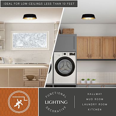 Beacon Hill 13-in W Integrated LED Matte Black Gold Flush Ceiling Light Fixture