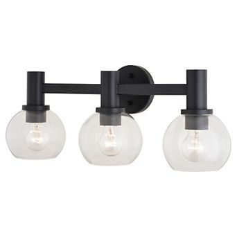 Marshall 3 Light Black Transitional Bathroom Vanity Wall Fixture Clear Glass