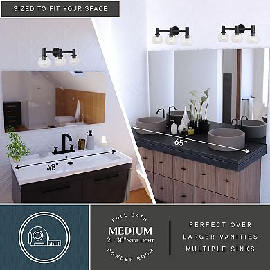 Marshall 3 Light Black Transitional Bathroom Vanity Wall Fixture Clear Glass