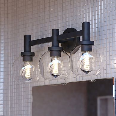 Marshall 3 Light Black Transitional Bathroom Vanity Wall Fixture Clear Glass
